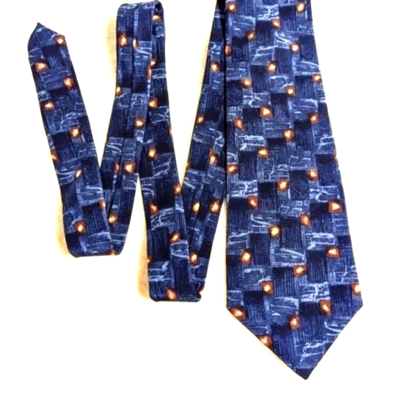 Vintage Men's 100% Italian Silk Abstract Squares Motif Tie - Picture 9 of 12